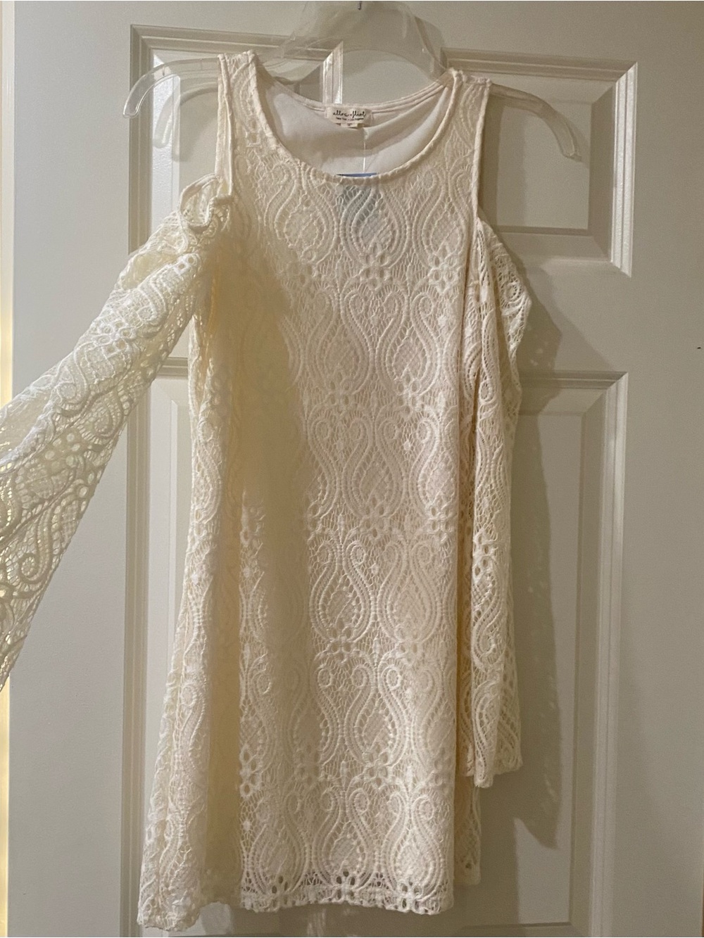 Ultra Flirt Ivory Lace Cold-Shoulder Midi Dress